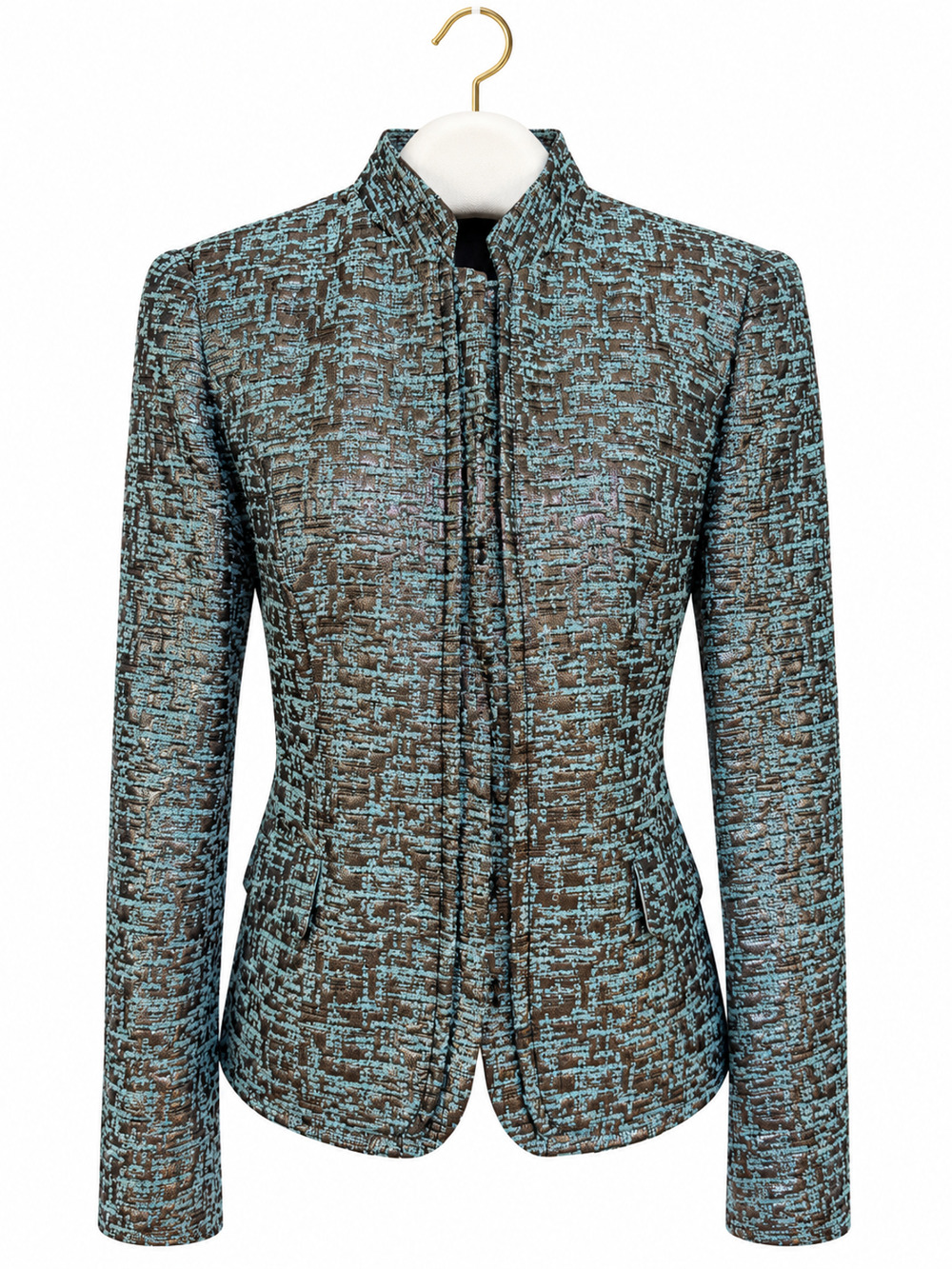 ARMANI COLLEZIONI Metallic Tweed Blazer Jacket Aqua Blue Bronze US 6 IT 42 Silk